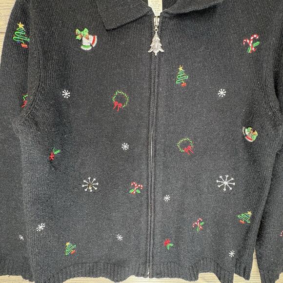 Studio Works Christmas Sweater Womens Small Embroidered Embellished Ugly Zipper - Picture 5 of 13